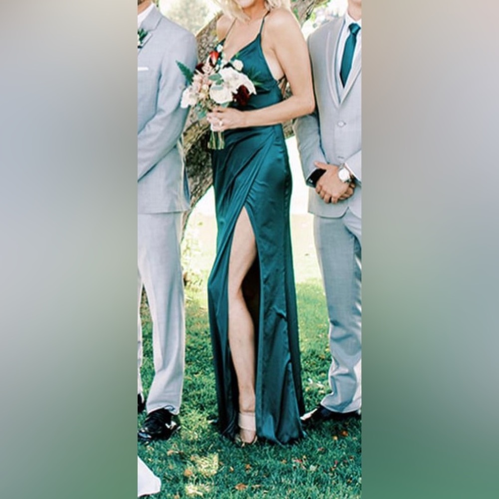 Emerald green, silk, bridesmaid or wedding guest dress.